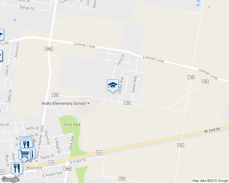 map of restaurants, bars, coffee shops, grocery stores, and more near 110 Carol Drive in Hutto