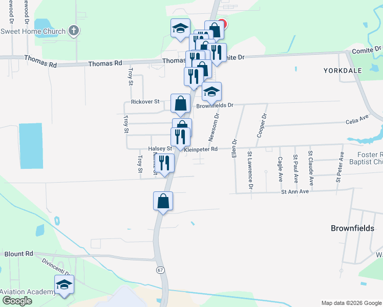 map of restaurants, bars, coffee shops, grocery stores, and more near 6885 Kleinpeter Road in Baton Rouge