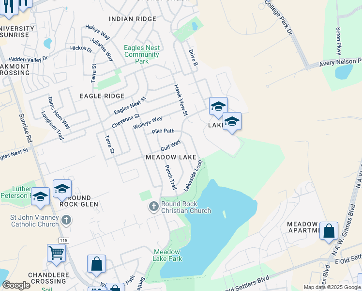 map of restaurants, bars, coffee shops, grocery stores, and more near 3724 Blue Cat Way in Round Rock