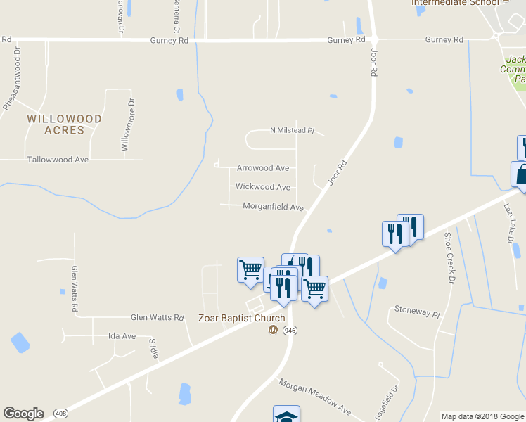 map of restaurants, bars, coffee shops, grocery stores, and more near 12136 Morganfield Avenue in Baton Rouge