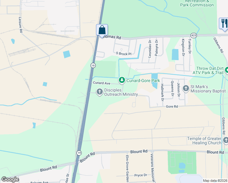 map of restaurants, bars, coffee shops, grocery stores, and more near 2167 Gore Road in Baton Rouge