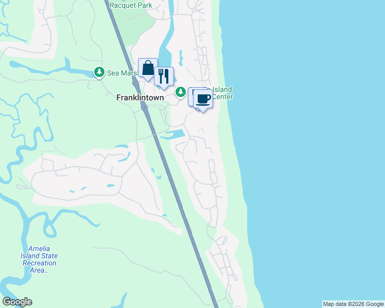 map of restaurants, bars, coffee shops, grocery stores, and more near 8 Green Winged Teal Rd in Fernandina Beach