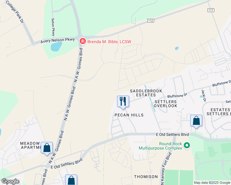 map of restaurants, bars, coffee shops, grocery stores, and more near 705 Fairview Cove in Round Rock