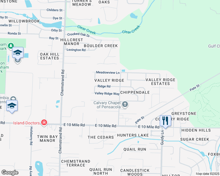 map of restaurants, bars, coffee shops, grocery stores, and more near 769 Ridge Road in Pensacola