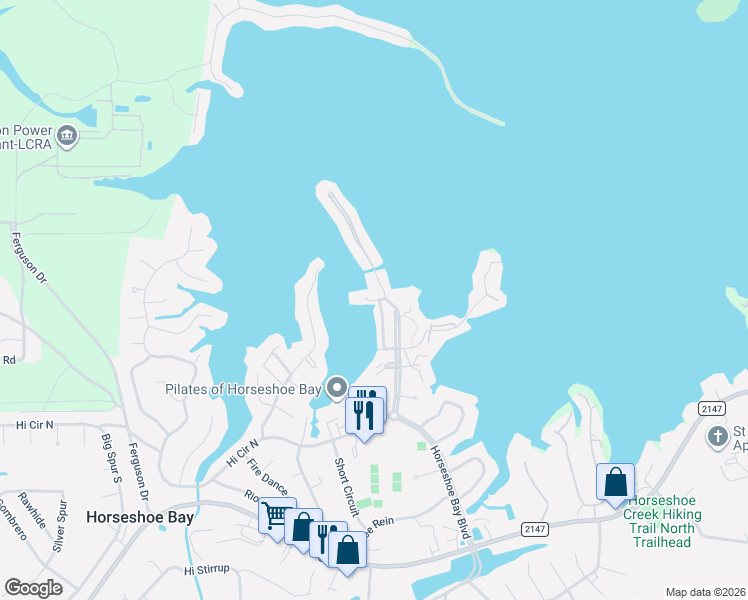 map of restaurants, bars, coffee shops, grocery stores, and more near 200 Hi Circle North in Horseshoe Bay