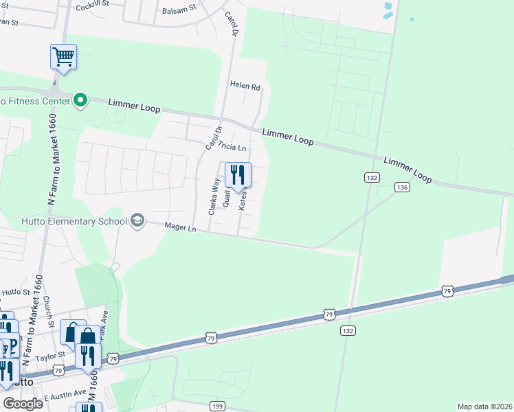 map of restaurants, bars, coffee shops, grocery stores, and more near 306 Pheasant Cove in Hutto