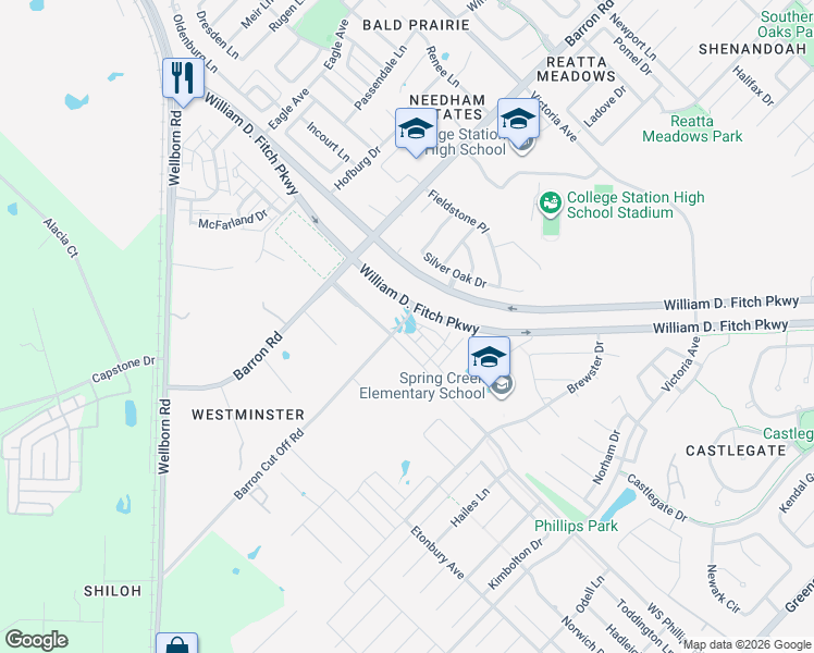 map of restaurants, bars, coffee shops, grocery stores, and more near 3923 Yukon Lane in College Station