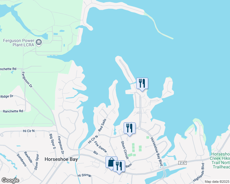 map of restaurants, bars, coffee shops, grocery stores, and more near 1009 Red Sails in Horseshoe Bay