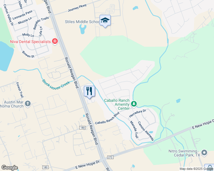 map of restaurants, bars, coffee shops, grocery stores, and more near 3007 Palominos Pass in Leander