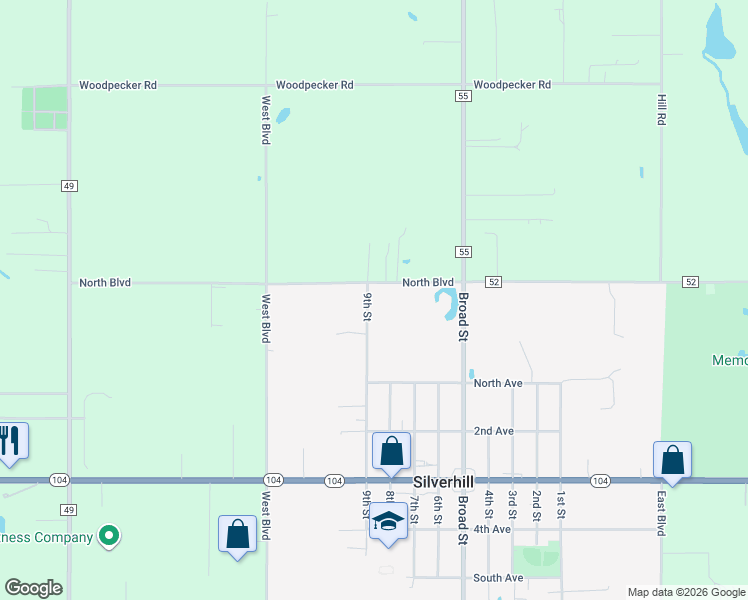 map of restaurants, bars, coffee shops, grocery stores, and more near 22460 9th Street in Silverhill
