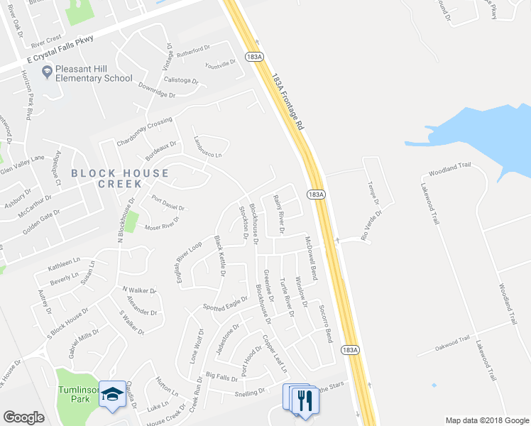 map of restaurants, bars, coffee shops, grocery stores, and more near 1240 Dillon Lake Bend in Leander