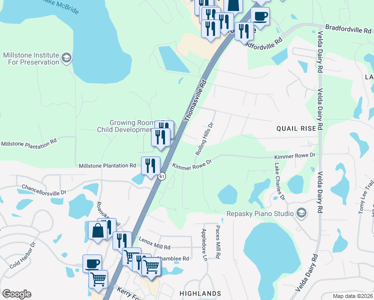 map of restaurants, bars, coffee shops, grocery stores, and more near 6275 Thomasville Road in Tallahassee