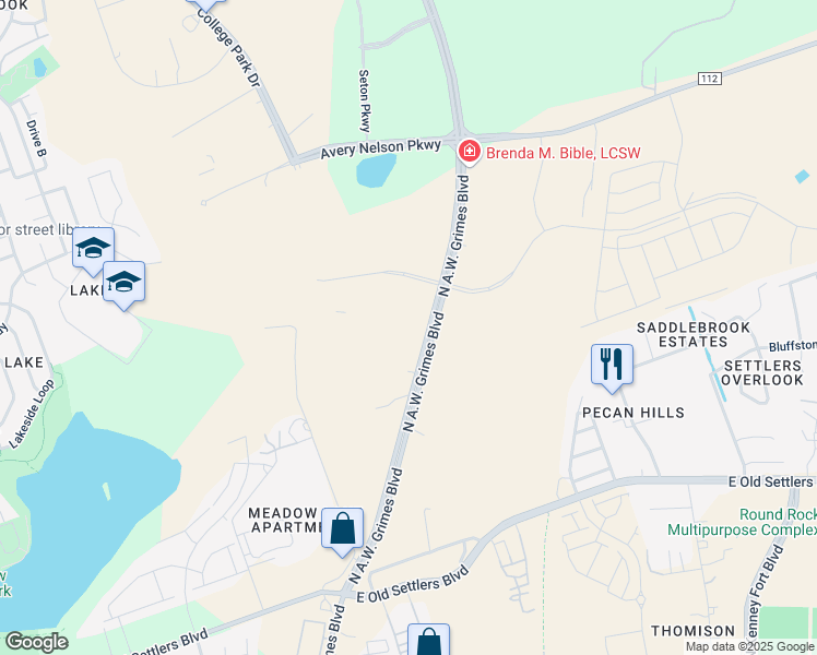 map of restaurants, bars, coffee shops, grocery stores, and more near 3600 North A.W. Grimes Boulevard in Round Rock