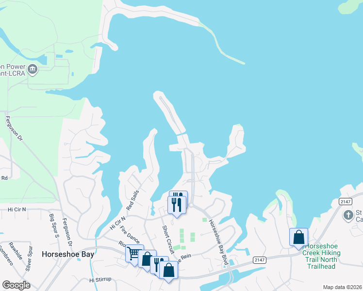 map of restaurants, bars, coffee shops, grocery stores, and more near 200 Hi Circle North in Horseshoe Bay