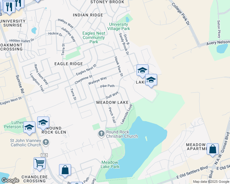 map of restaurants, bars, coffee shops, grocery stores, and more near 1302 Gulf Way in Round Rock