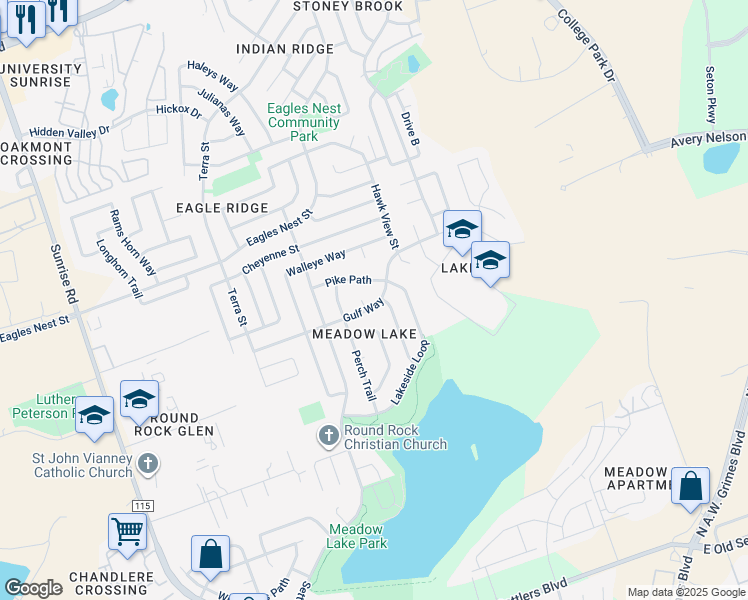 map of restaurants, bars, coffee shops, grocery stores, and more near 3724 Blue Cat Way in Round Rock