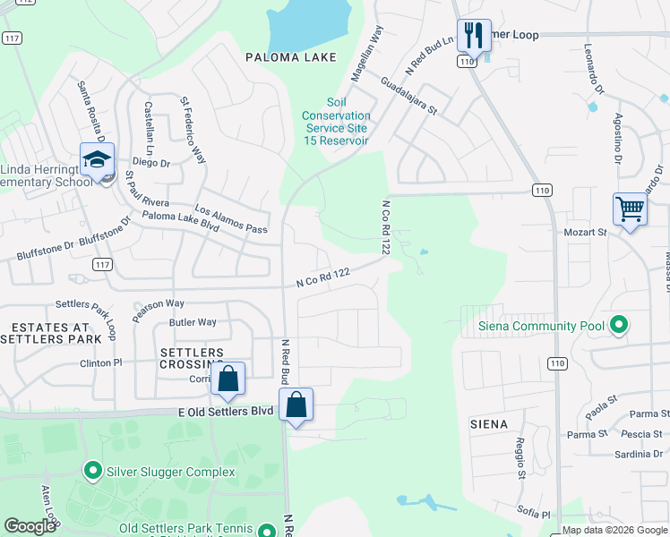 map of restaurants, bars, coffee shops, grocery stores, and more near 1278 Chad Drive in Round Rock