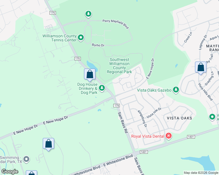 map of restaurants, bars, coffee shops, grocery stores, and more near 3835 County Road 175 in Leander