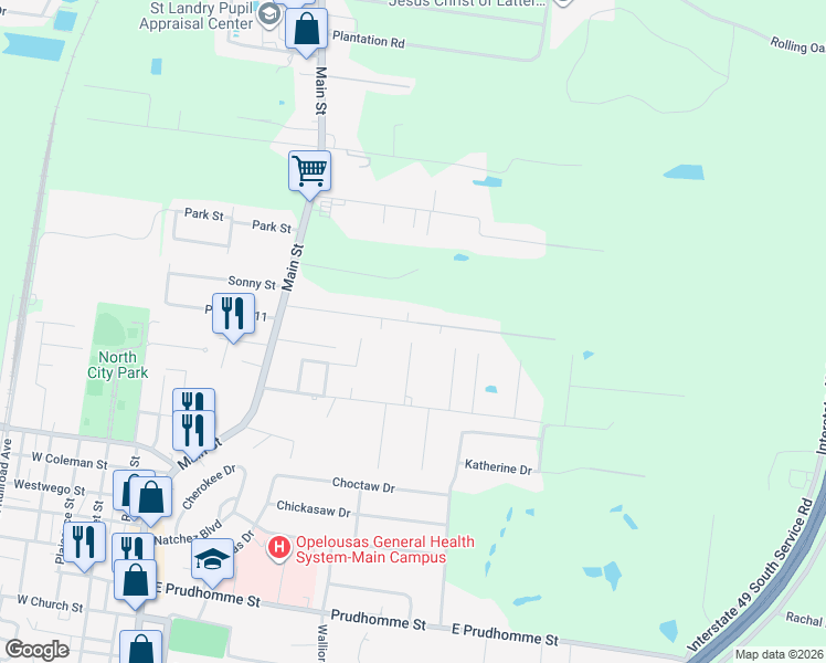 map of restaurants, bars, coffee shops, grocery stores, and more near 1929 Johnson Street in Opelousas