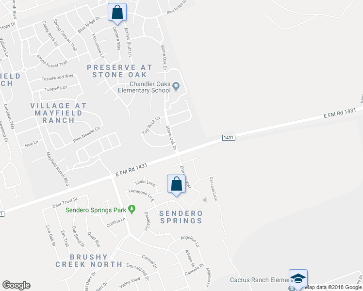 map of restaurants, bars, coffee shops, grocery stores, and more near 2500 Fm 1431 in Round Rock