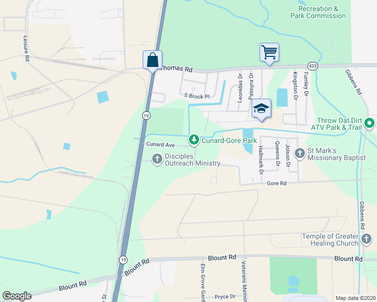 map of restaurants, bars, coffee shops, grocery stores, and more near 2167 Gore Road in Baton Rouge