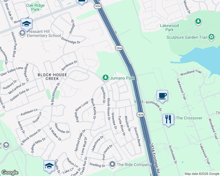 map of restaurants, bars, coffee shops, grocery stores, and more near 1206 Dillon Lake Bend in Leander