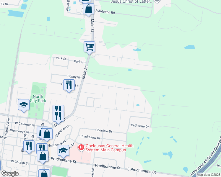 map of restaurants, bars, coffee shops, grocery stores, and more near 228 Par Road 1-393 in Opelousas