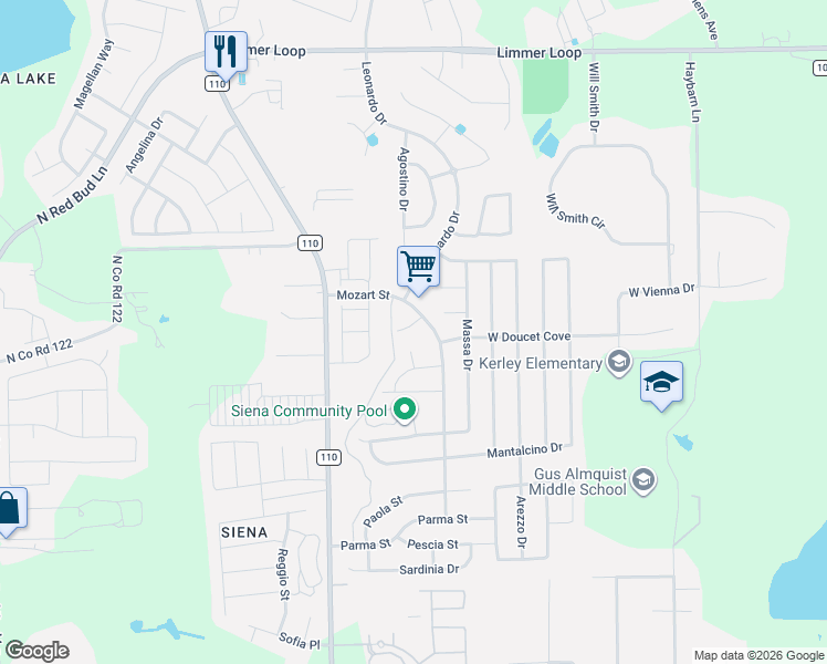 map of restaurants, bars, coffee shops, grocery stores, and more near 5812 Arbia Lane in Round Rock