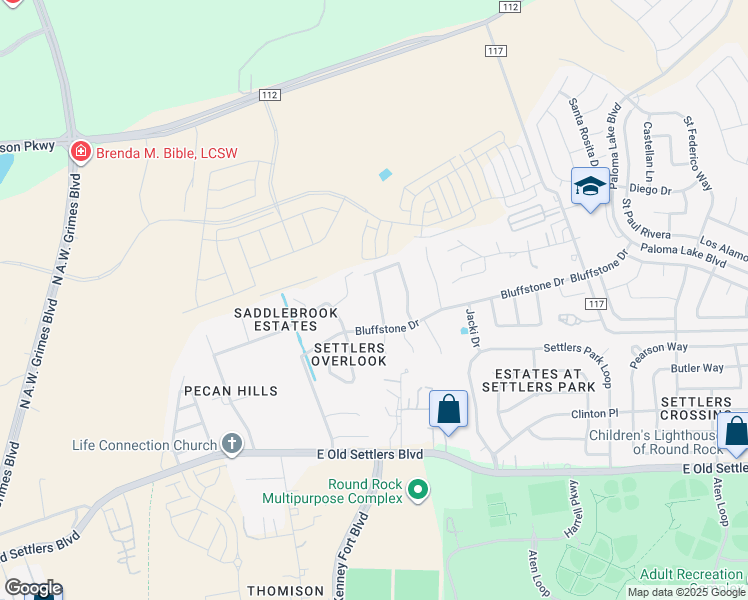 map of restaurants, bars, coffee shops, grocery stores, and more near 2611 Haselwood Lane in Round Rock