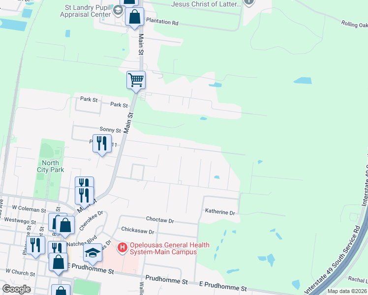 map of restaurants, bars, coffee shops, grocery stores, and more near 251 Par Road 1-393 in Opelousas