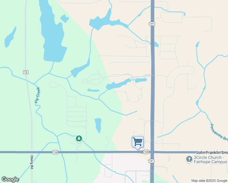 map of restaurants, bars, coffee shops, grocery stores, and more near Sand Bar Lane in Fairhope