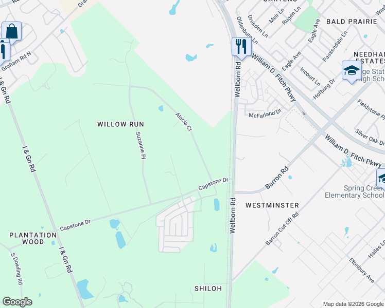 map of restaurants, bars, coffee shops, grocery stores, and more near 13820 Alacia Court in College Station