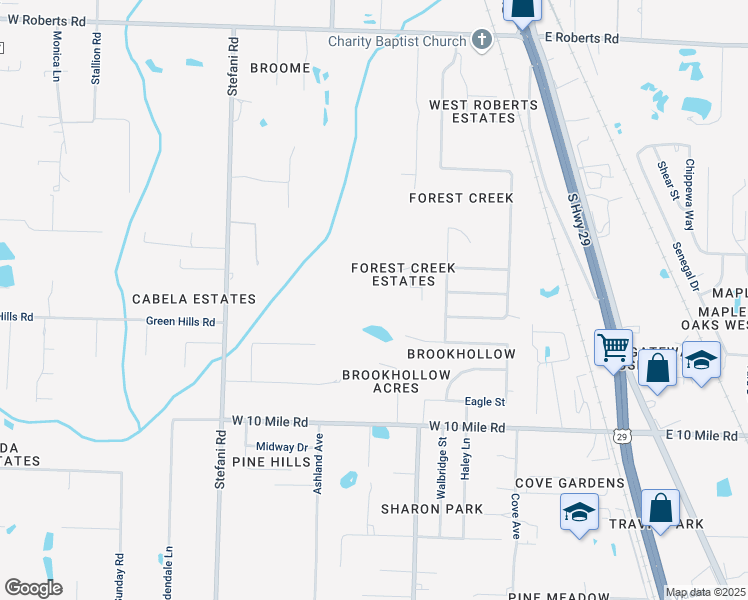 map of restaurants, bars, coffee shops, grocery stores, and more near 965 Broken Arrow Lane in Cantonment