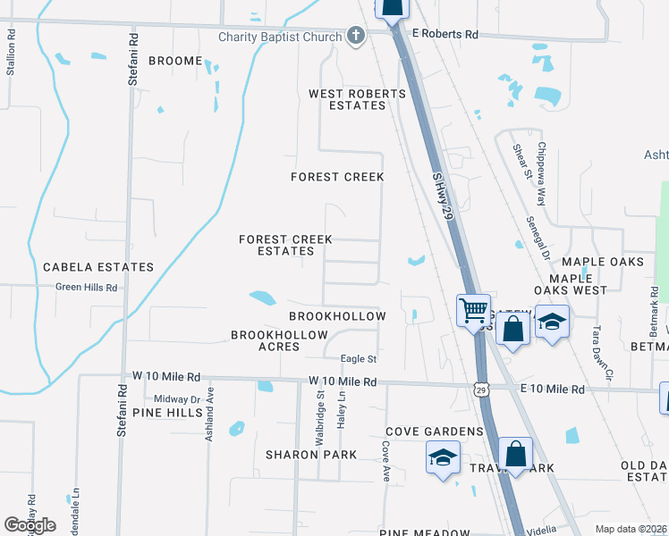 map of restaurants, bars, coffee shops, grocery stores, and more near 824 Horsemens Path in Cantonment