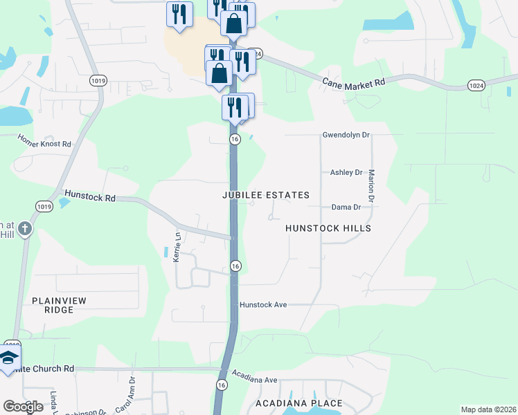 map of restaurants, bars, coffee shops, grocery stores, and more near 35008 Harmony Lane in Denham Springs