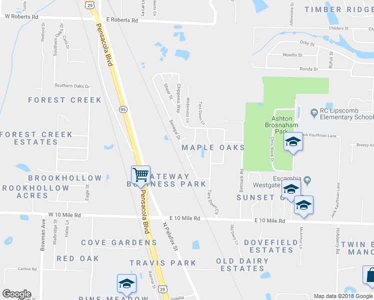 map of restaurants, bars, coffee shops, grocery stores, and more near 10462 Senegal Drive in Pensacola