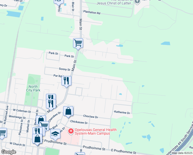 map of restaurants, bars, coffee shops, grocery stores, and more near 251 Par Road 1-393 in Opelousas