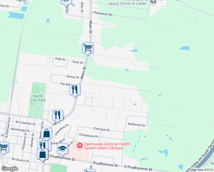 map of restaurants, bars, coffee shops, grocery stores, and more near 228-458 Par Road 1-393 in Opelousas