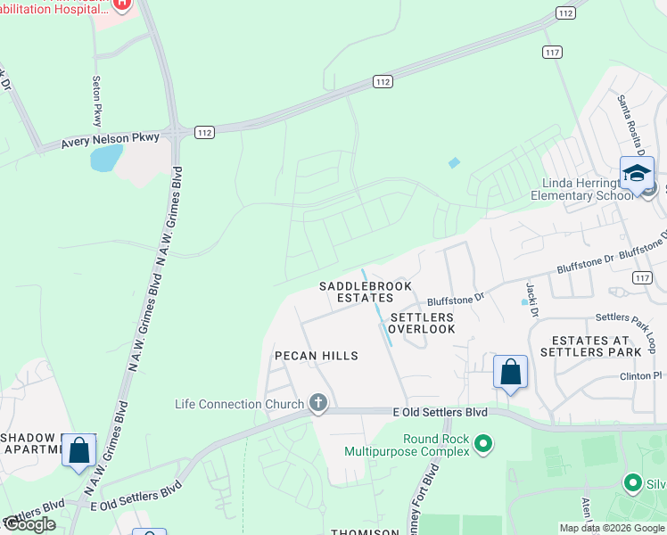 map of restaurants, bars, coffee shops, grocery stores, and more near 701 Ryders Ridge in Round Rock