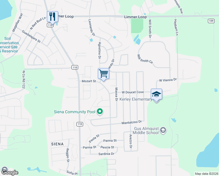 map of restaurants, bars, coffee shops, grocery stores, and more near 7915 Mozart Street in Round Rock
