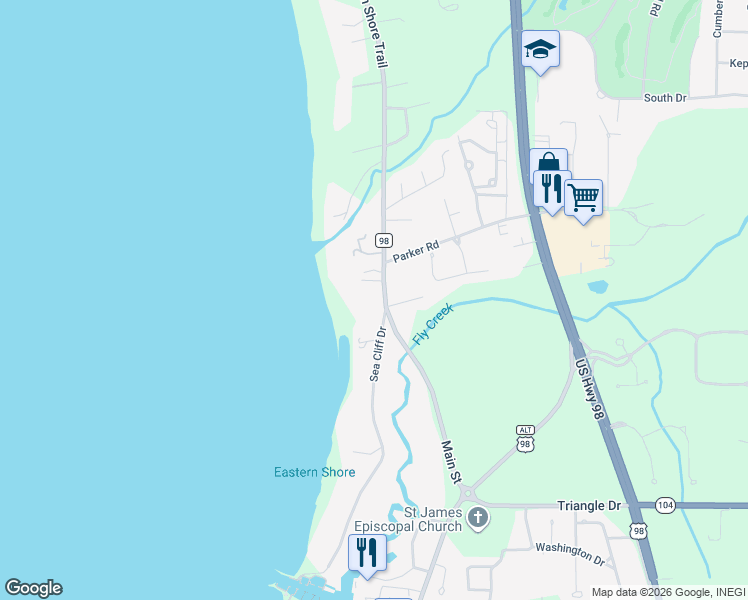 map of restaurants, bars, coffee shops, grocery stores, and more near 22519 Main Street in Fairhope