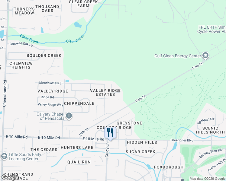 map of restaurants, bars, coffee shops, grocery stores, and more near 25 Ridge View Court in Pensacola