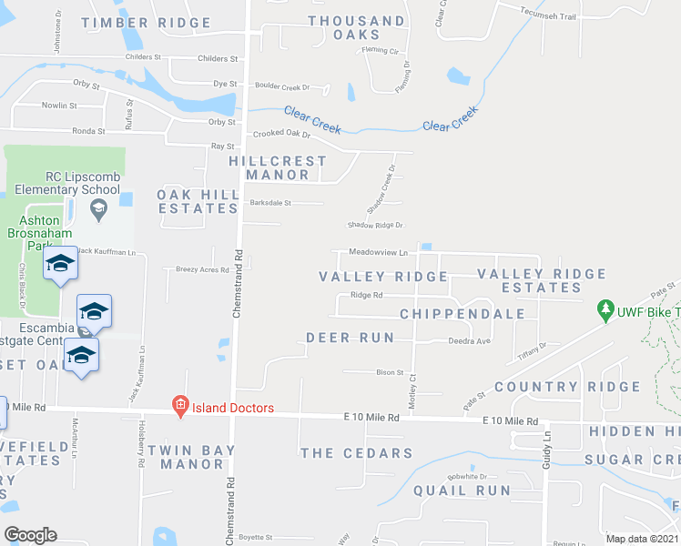 map of restaurants, bars, coffee shops, grocery stores, and more near 710 Valley Grande Road in Pensacola