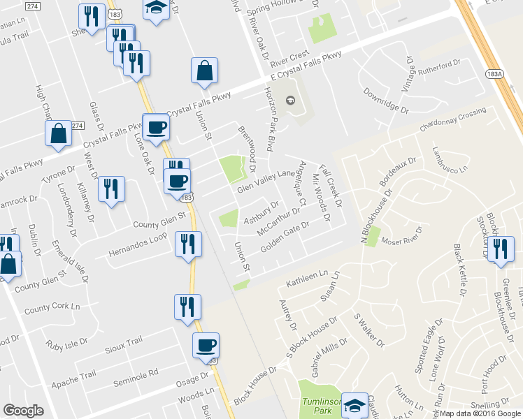map of restaurants, bars, coffee shops, grocery stores, and more near 315 Ashbury Drive in Leander