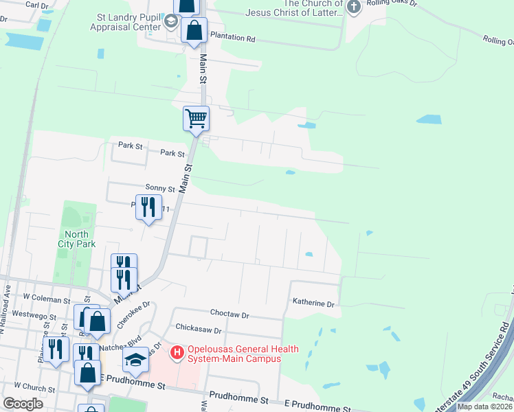 map of restaurants, bars, coffee shops, grocery stores, and more near 251 Par Road 1-393 in Opelousas
