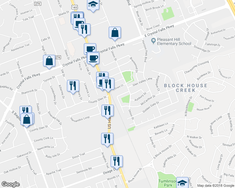 map of restaurants, bars, coffee shops, grocery stores, and more near 105 Lombard Drive in Leander