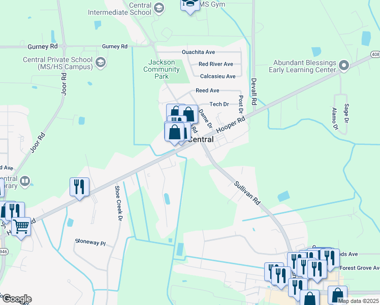 map of restaurants, bars, coffee shops, grocery stores, and more near 13508 Hooper Road in Baton Rouge