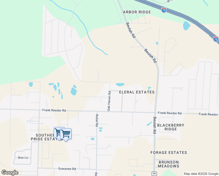 map of restaurants, bars, coffee shops, grocery stores, and more near 10011 Oak Haven Road in Pensacola