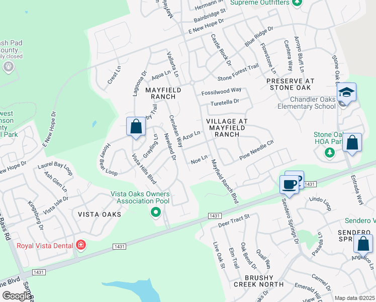 map of restaurants, bars, coffee shops, grocery stores, and more near 3839 Pine Needle Ln in Round Rock