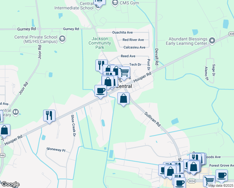 map of restaurants, bars, coffee shops, grocery stores, and more near 13508 Hooper Road in Baton Rouge